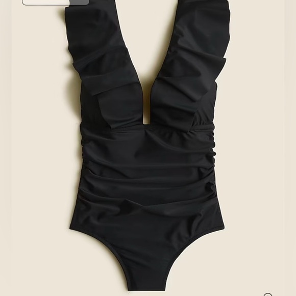J Crew Ruched ruffle one-piece swimsuit SZ 6 Black - Picture 4 of 10
